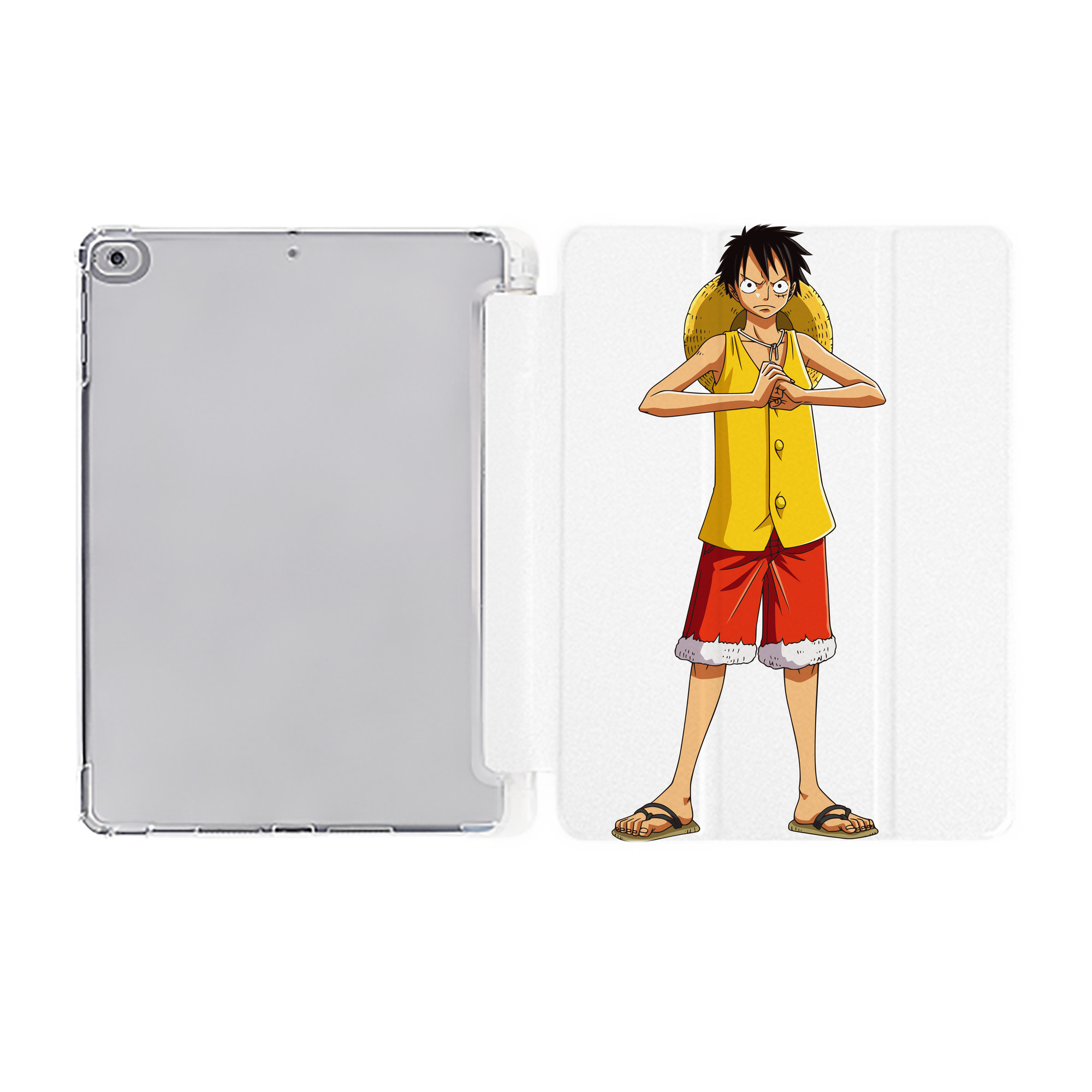（画像用） ワンピース モンキー・D・ルフィ ONE PIECE Monkey D. Luffy IPad ケース ペン収納付き 三つ折りスタンド PUレザー×シリコン 対応機種9.5/10.5/10.9インチ